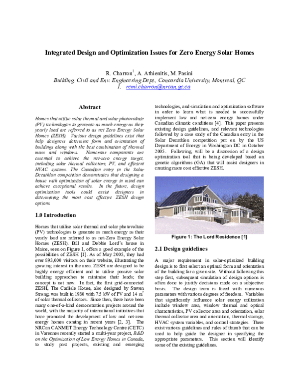 (PDF) Integrated Design and Optimization Issues for Zero Energy Solar Homes