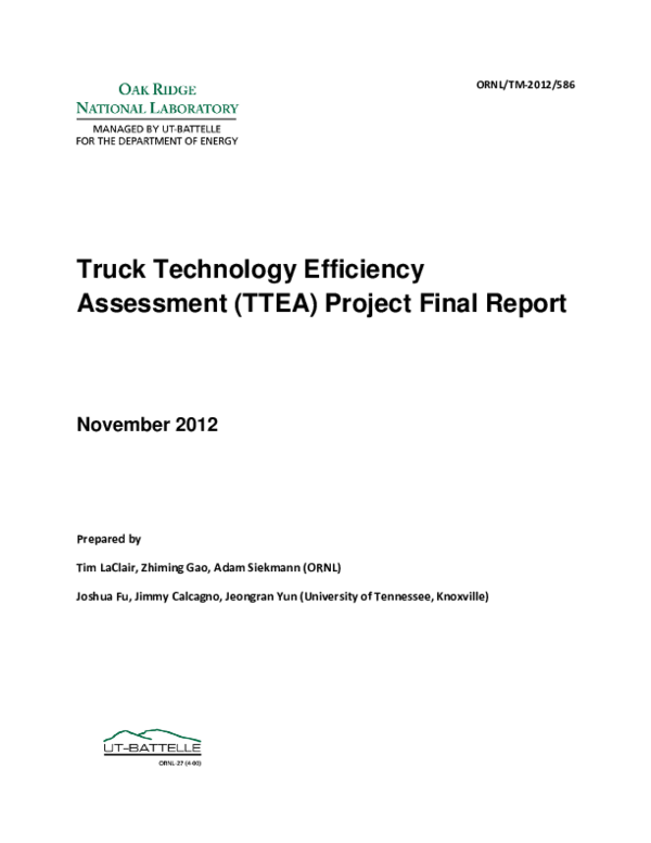 (PDF) Truck Technology Efficiency Assessment (TTEA) Project Final Report