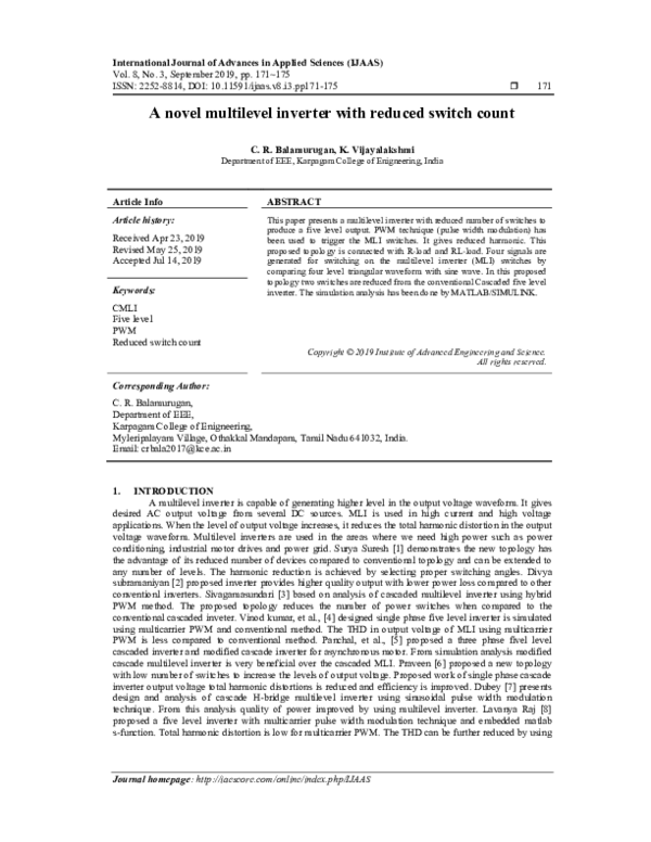 (PDF) A novel multilevel inverter with reduced switch count
