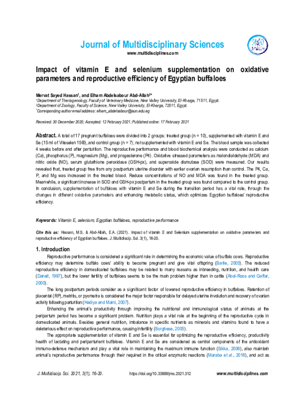 (PDF) Impact of vitamin E and selenium supplementation on oxidative ...