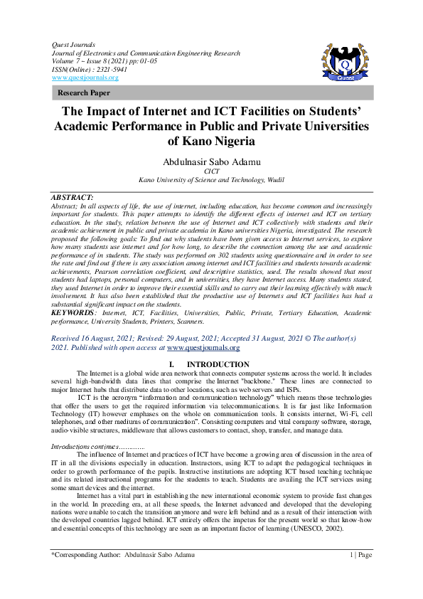 (PDF) The Impact of Internet and ICT Facilities on Students' Academic ...