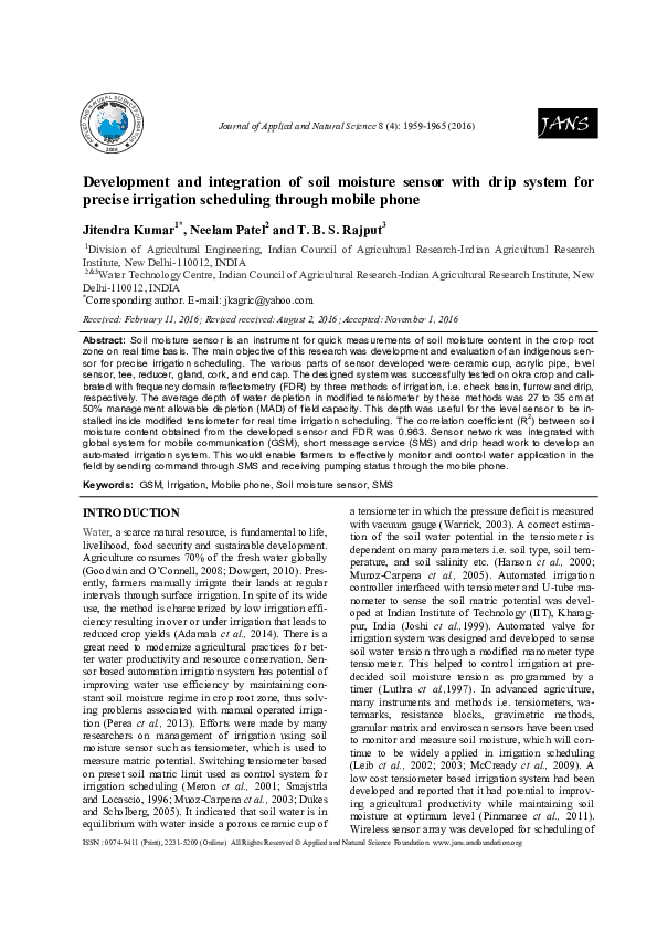 (PDF) Development and integration of soil moisture sensor with drip ...