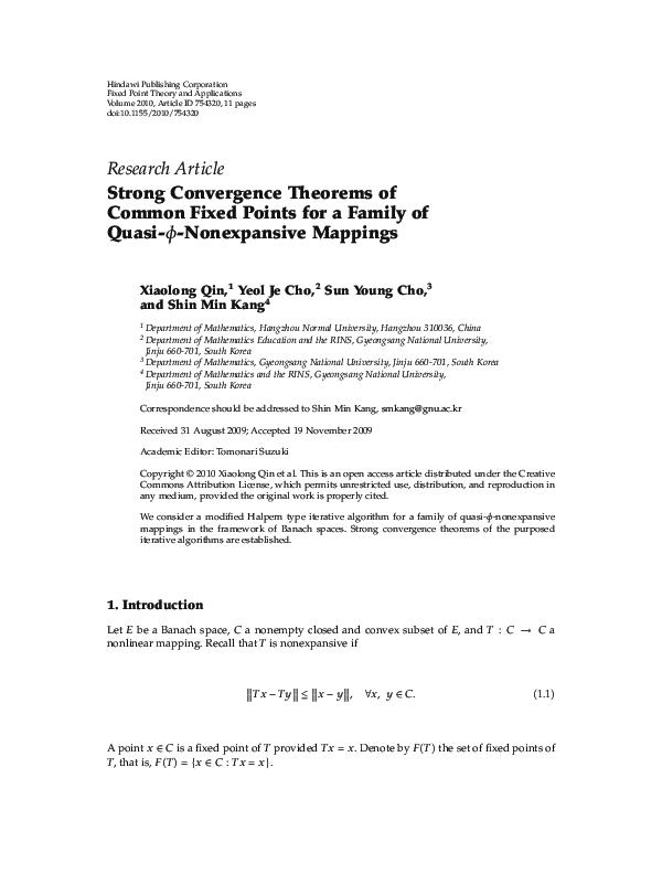 (PDF) Strong Convergence Theorems of Common Fixed Points for a Family ...