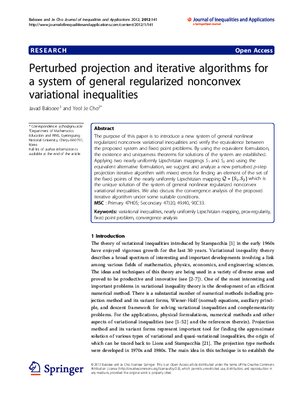 (PDF) Perturbed projection and iterative algorithms for a system of ...