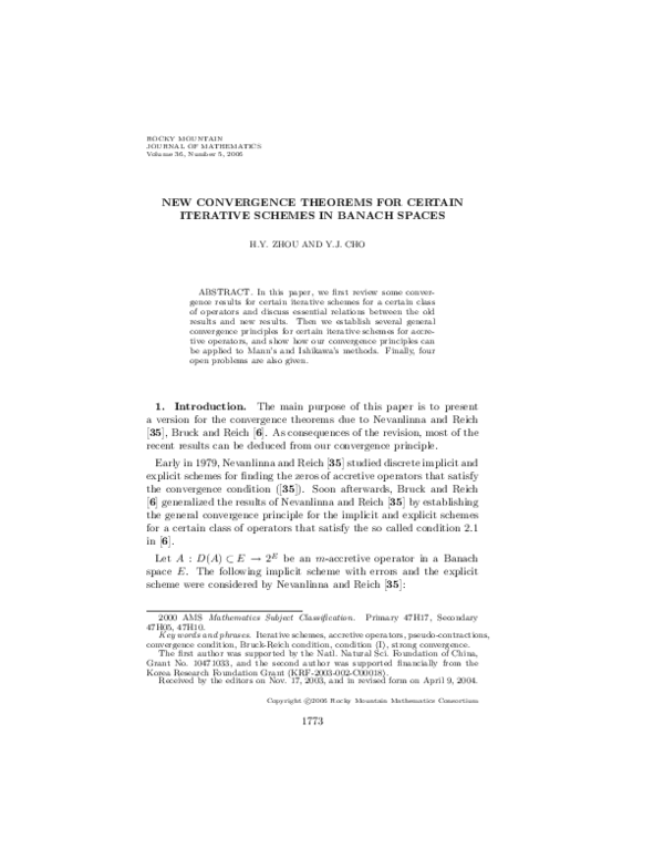 (PDF) New Convergence Theorems for Certain Iterative Schemes in Banach ...