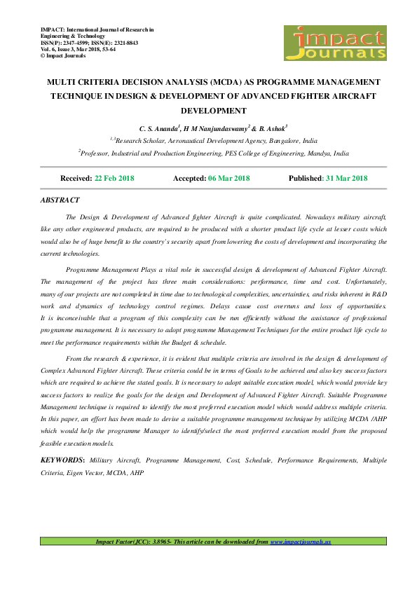 (PDF) MULTI CRITERIA DECISION ANALYSIS (MCDA) AS PROGRAMME MANAGEMENT ...