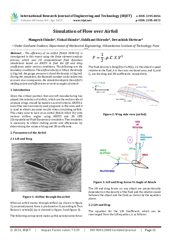 (PDF) IRJET- Simulation of Flow over Airfoil