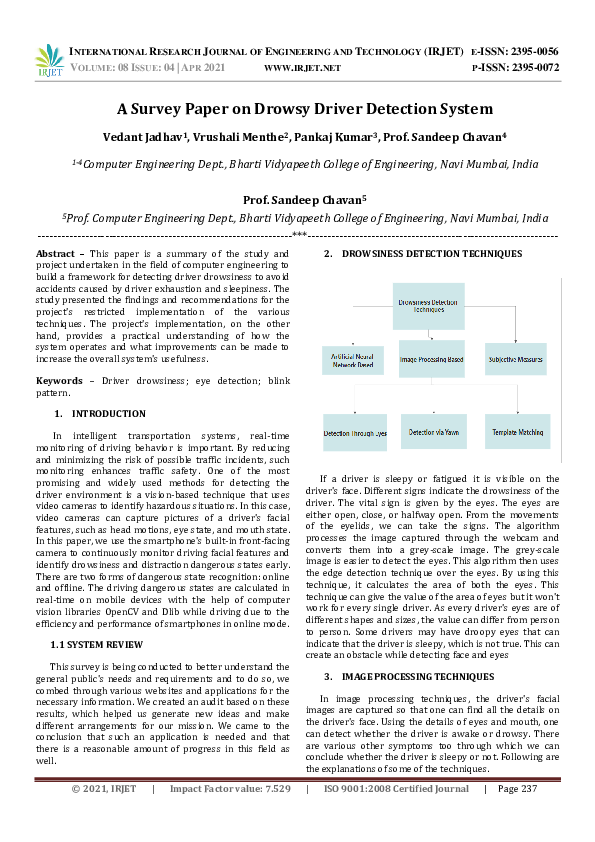 (PDF) IRJET- A Survey Paper on Drowsy Driver Detection System