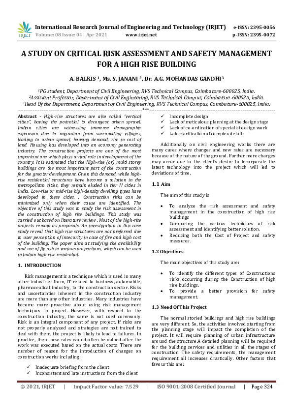 (PDF) IRJET- A STUDY ON CRITICAL RISK ASSESSMENT AND SAFETY MANAGEMENT ...