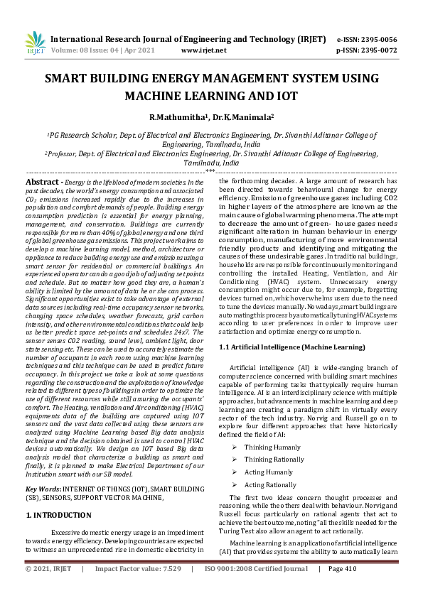 (PDF) IRJET Smart Building Energy Management System using Machine