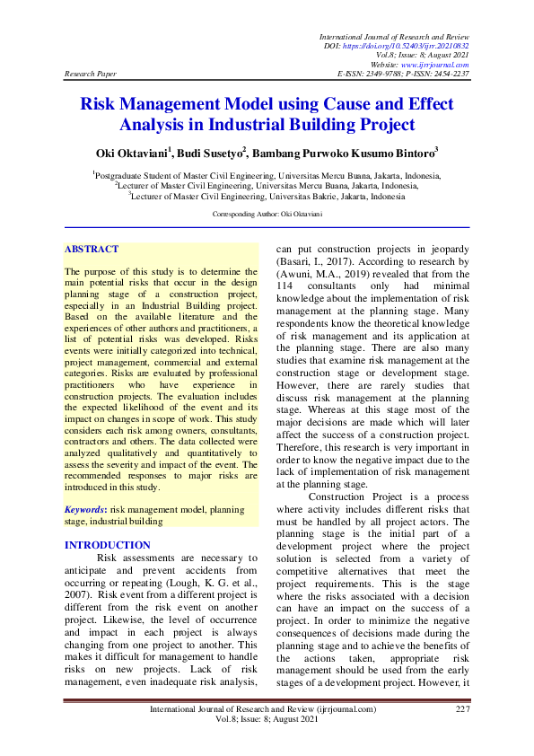 (PDF) Risk Management Model using Cause and Effect Analysis in ...