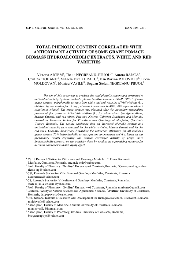 (PDF) TOTAL PHENOLIC CONTENT CORRELATED WITH ANTIOXIDANT ACTIVITY OF ...