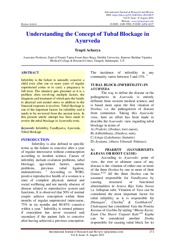 (PDF) Understanding the Concept of Tubal Blockage in Ayurveda