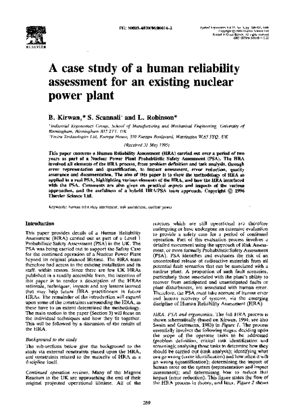 (PDF) A case study of a human reliability assessment for an existing ...