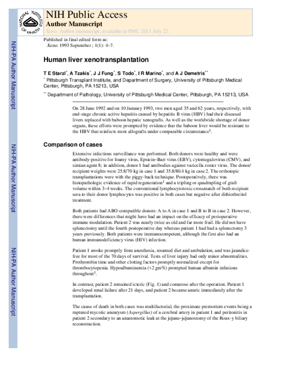 (PDF) Human liver xenotransplantation Andreas Tzakis Academia.edu