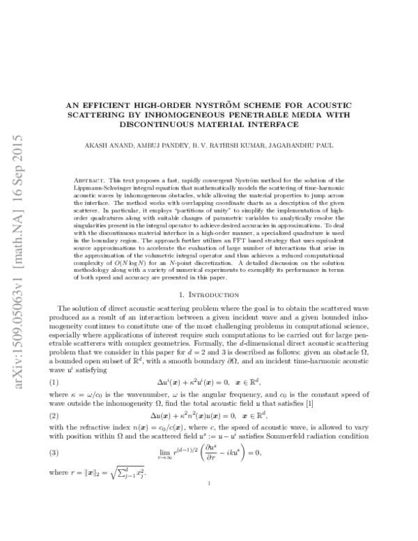 (PDF) An efficient high-order Nyström scheme for acoustic scattering by ...