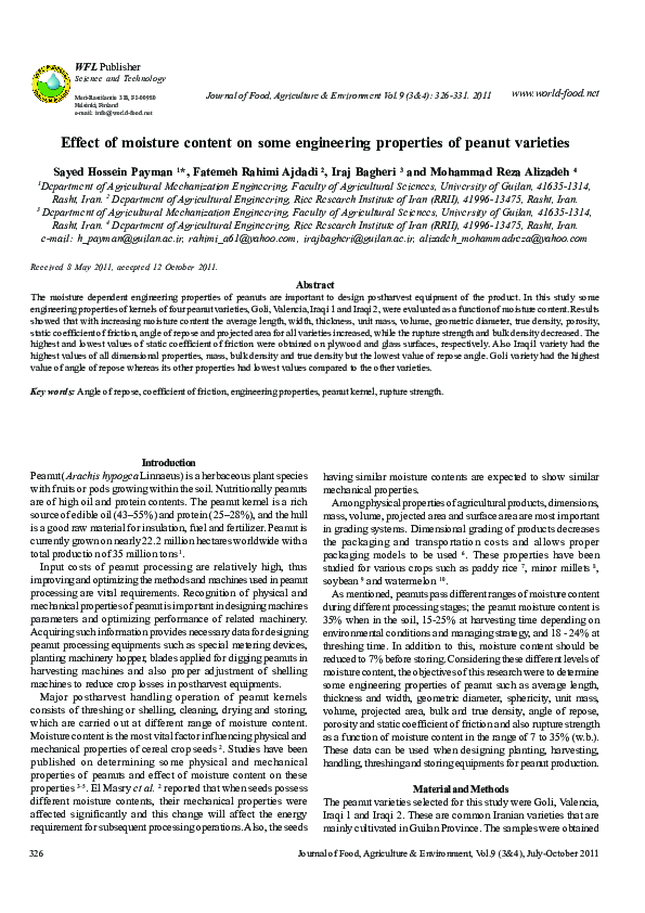 (PDF) Effect of moisture content on some engineering properties of ...