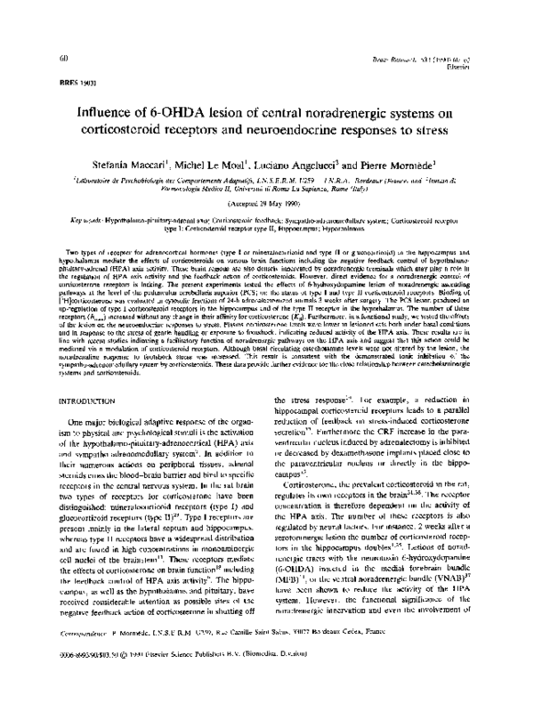 (PDF) Influence of 6-OHDA lesion of central noradrenergic systems on ...