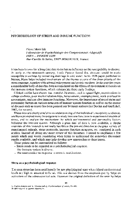 (PDF) Psychobiology of Stress and Immune Functions