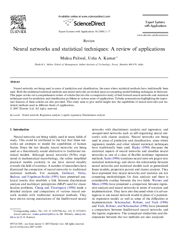 (PDF) Neural networks and statistical techniques: A review of applications