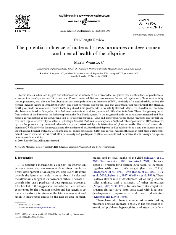 (PDF) The potential influence of maternal stress hormones on ...