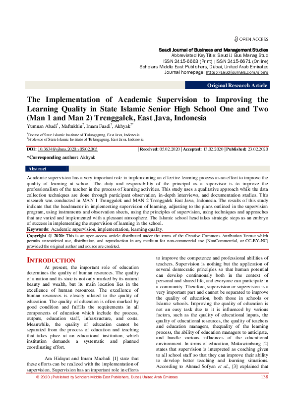 (PDF) The Implementation of Academic Supervision to Improving the ...