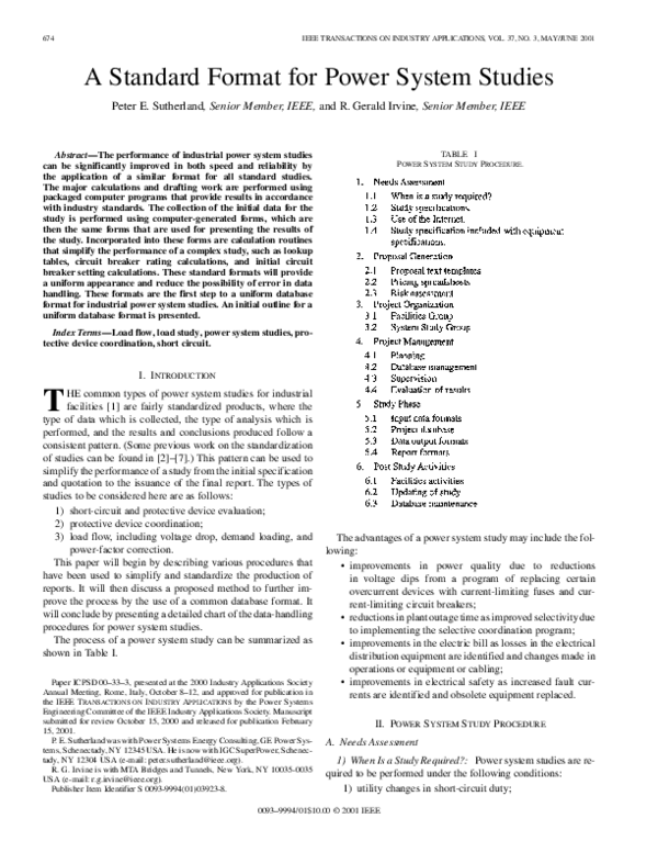 (PDF) A standard format for power system studies