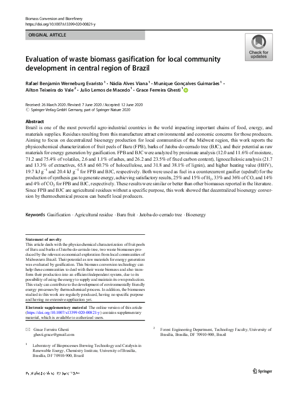 (PDF) Evaluation of waste biomass gasification for local community ...