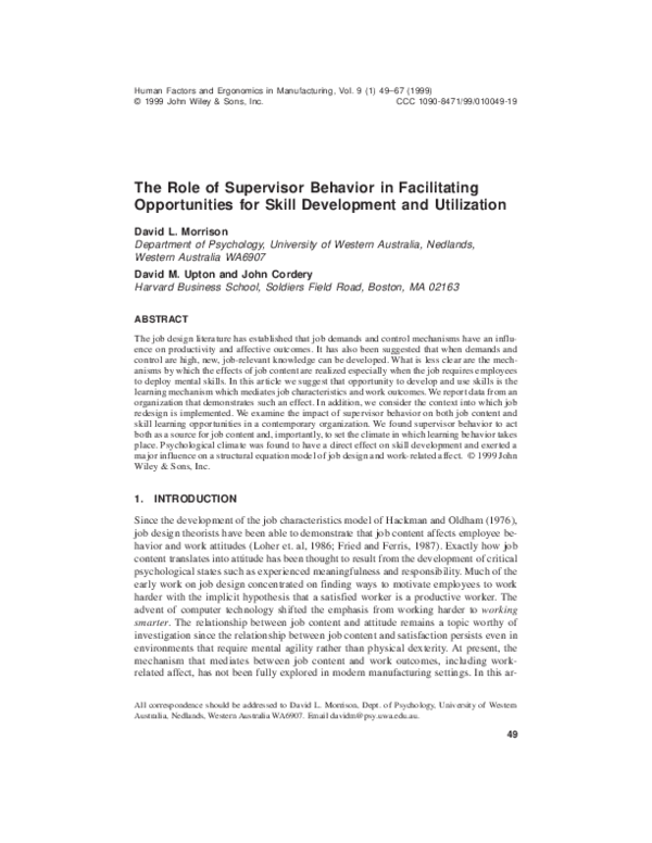 (PDF) The role of supervisor behavior in facilitating opportunities for ...