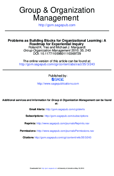(PDF) Problems as building blocks for organizational learning: A ...