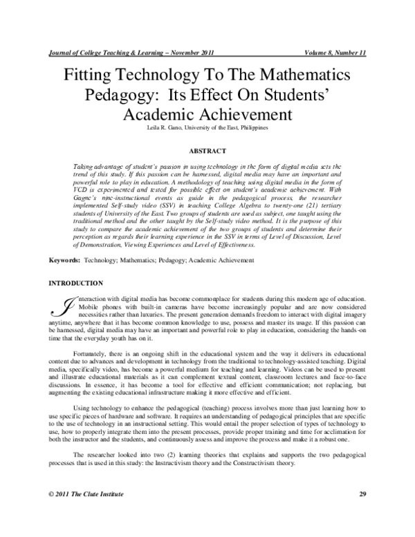 (PDF) Fitting Technology To The Mathematics Pedagogy: Its Effect On ...