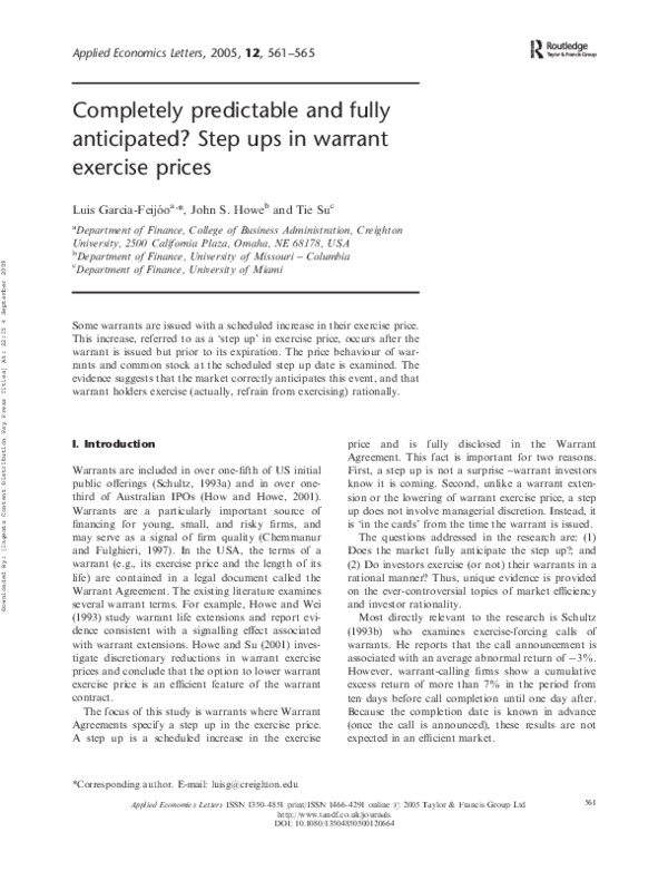 (PDF) Completely predictable and fully anticipated? Step ups in warrant ...