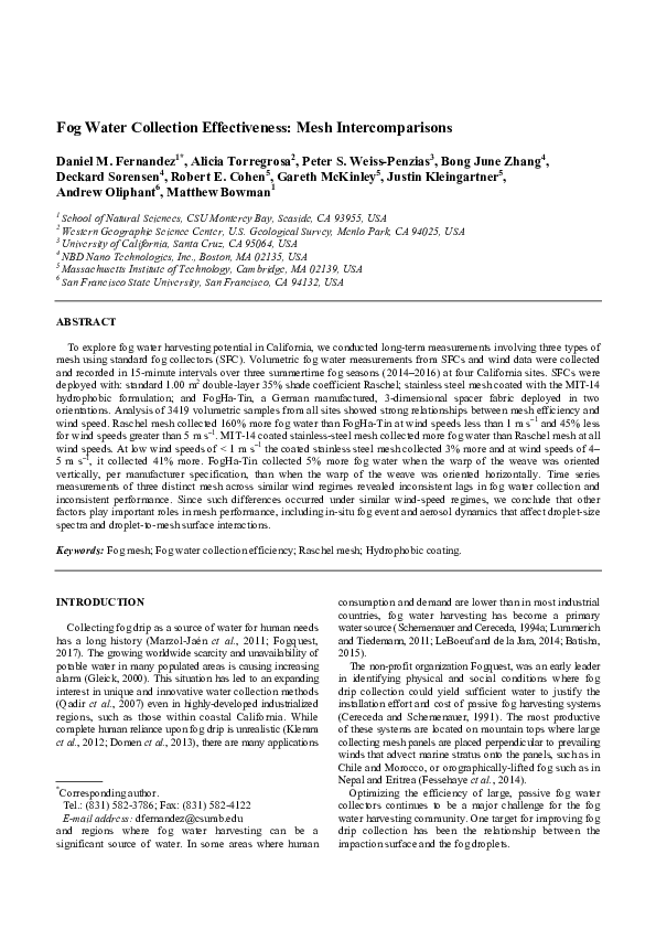 (PDF) Fog Water Collection Effectiveness Mesh