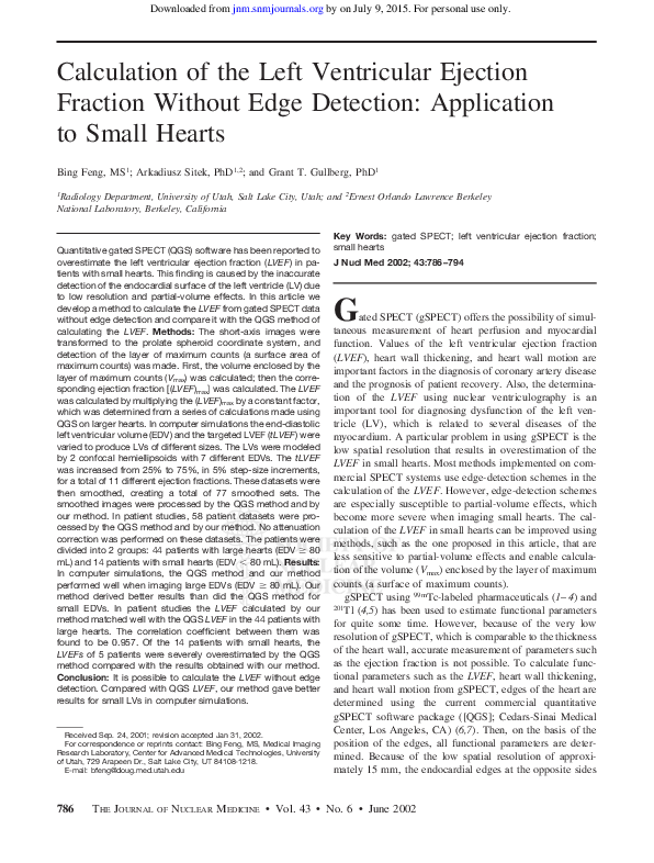 (PDF) Calculation of the left ventricular ejection fraction without ...