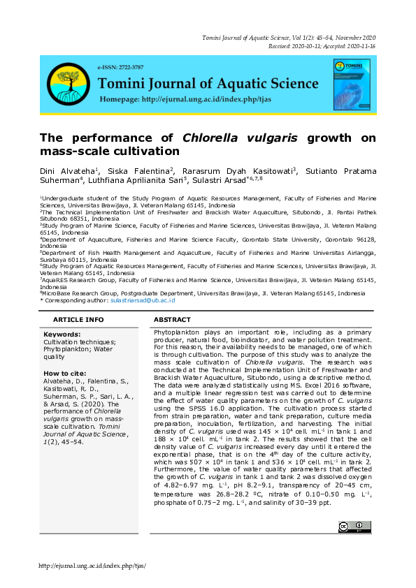 (PDF) The performance of Chlorella vulgaris growth on mass-scale ...