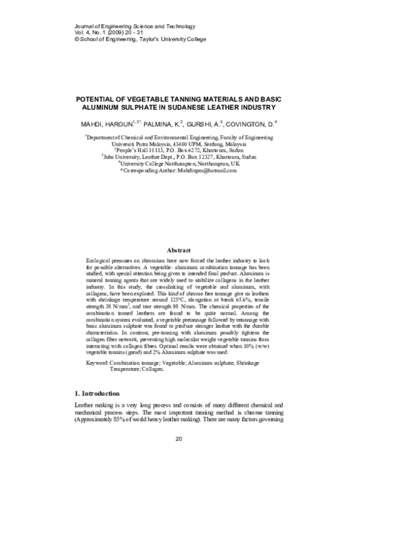 (PDF) Potential of Vegetable Tanning Materials and Basic Aluminum