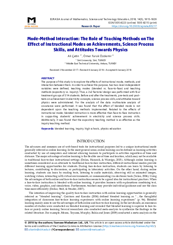 (PDF) Mode-Method Interaction: The Role of Teaching Methods on The ...