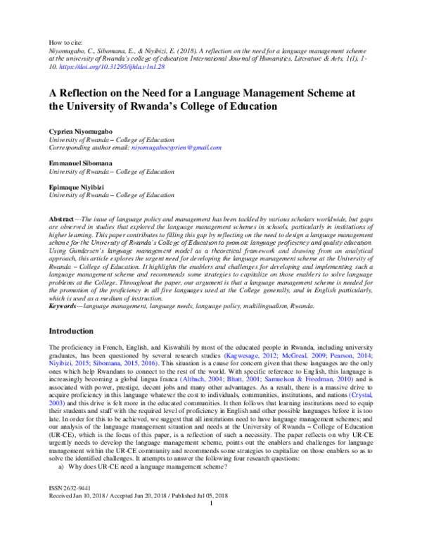 (PDF) A reflection on the need for a language management scheme at the ...