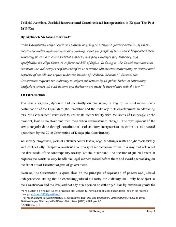 (DOC) Judicial Activism, Judicial Restraint and Constitutional