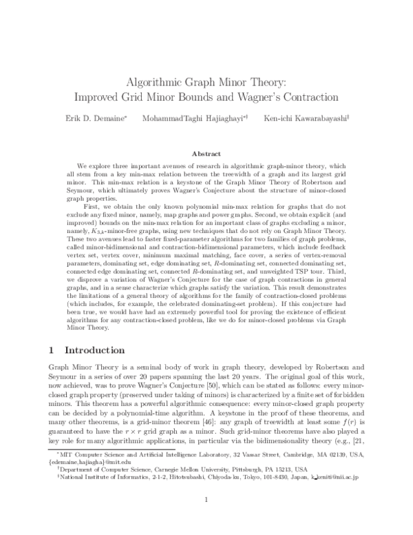(PDF) Algorithmic Graph Minor Theory: Improved Grid Minor Bounds and ...