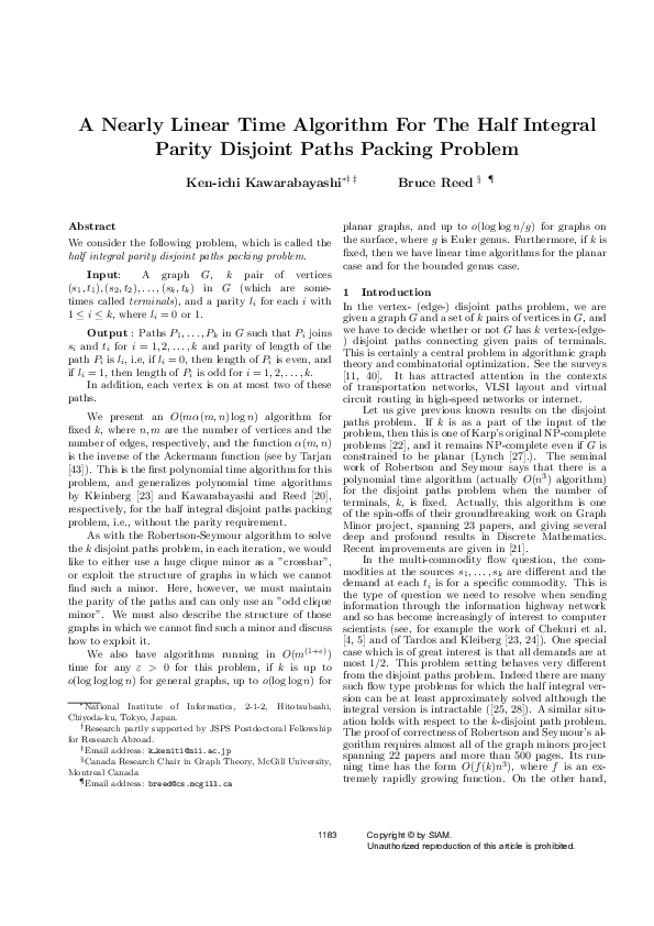 (PDF) A Nearly Linear Time Algorithm For The Half Integral Parity ...