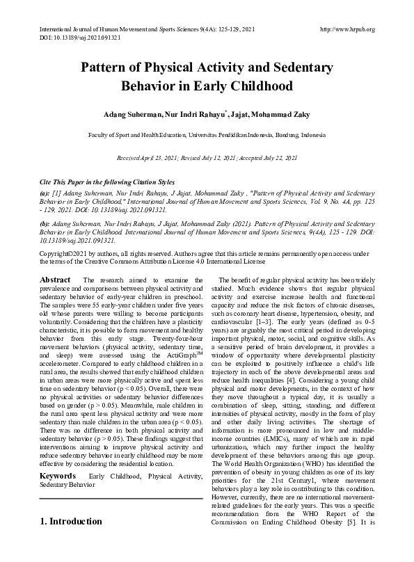 (PDF) Pattern of Physical Activity and Sedentary Behavior in Early ...