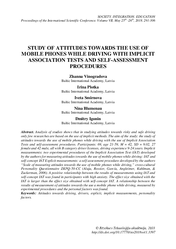 (PDF) Study of Attitudes Towards the Use of Mobile Phones While Driving ...