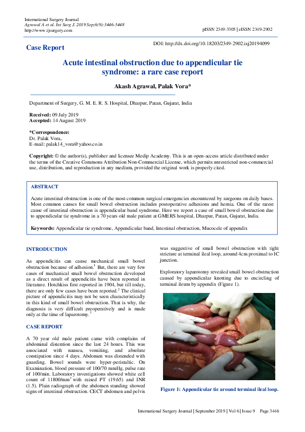 (PDF) Acute intestinal obstruction due to appendicular tie syndrome: a ...