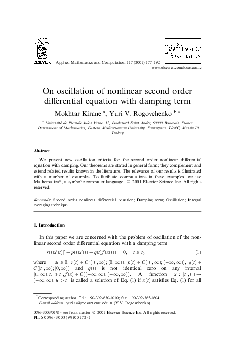(PDF) On oscillation of nonlinear second order differential equation ...