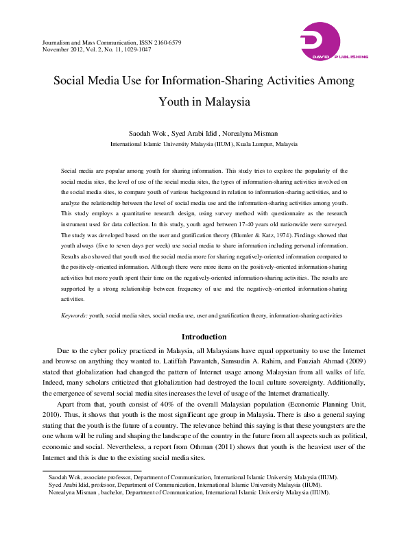 (PDF) Social Media Use for Information-Sharing Activities Among Youth ...