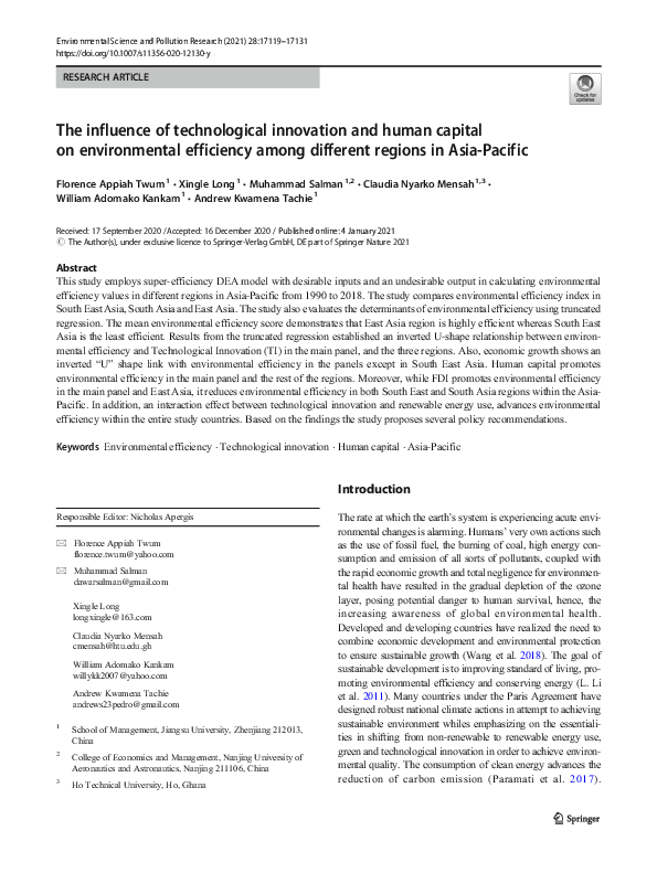 (PDF) The influence of technological innovation and human capital on ...