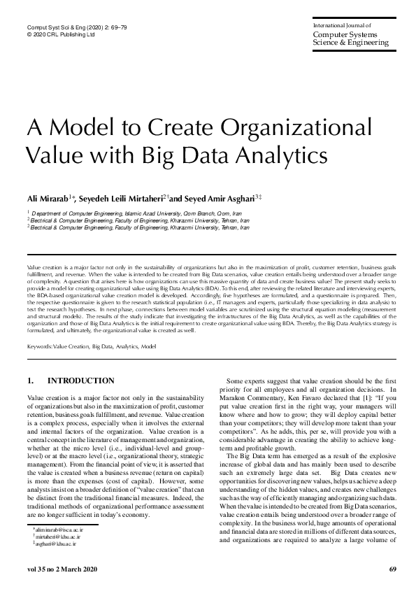 (PDF) A Model to Create Organizational Value with Big Data Analytics