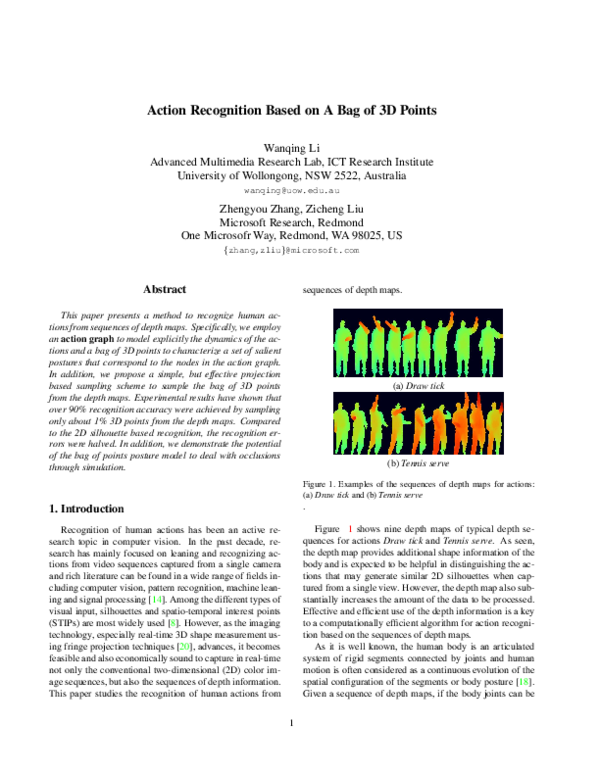 (PDF) Action recognition based on a bag of 3d points