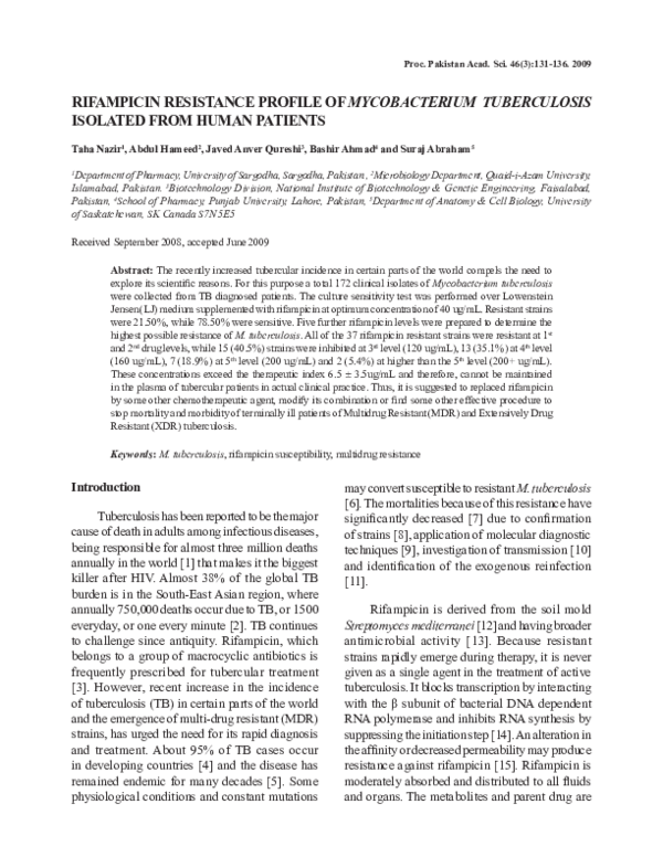 (PDF) Rifampicin resistance profile of Mycobacterium Tuberculosis ...